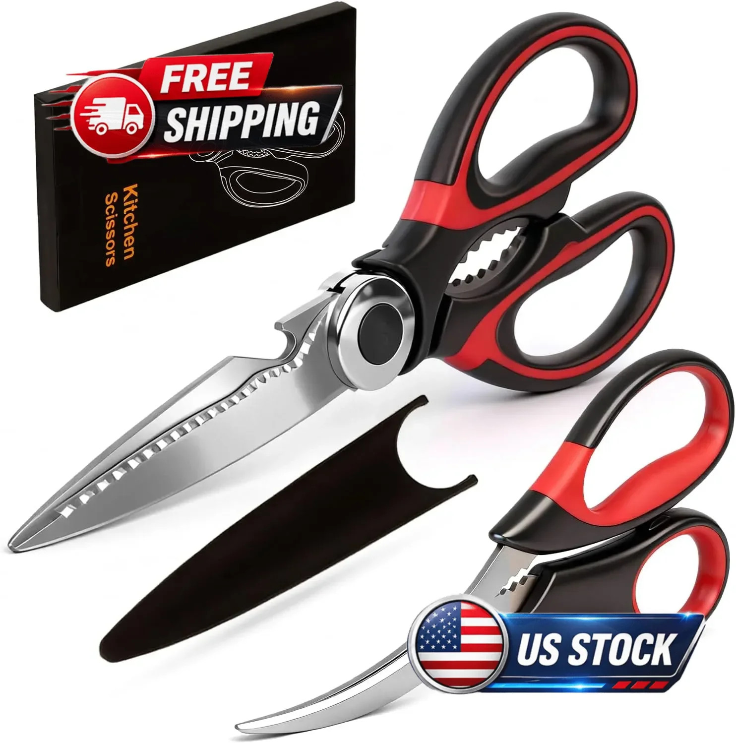2PCS Heavy Duty Kitchen Scissors, Poultry Shears for Meat, Chicken, Bone, Turkey