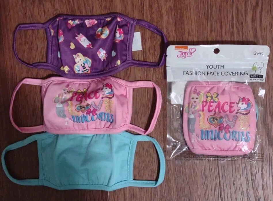 Nickelodeon JoJo Siwa Youth Fashion Face Covering 3 Pk Ages 4+ One Size Fits Mos