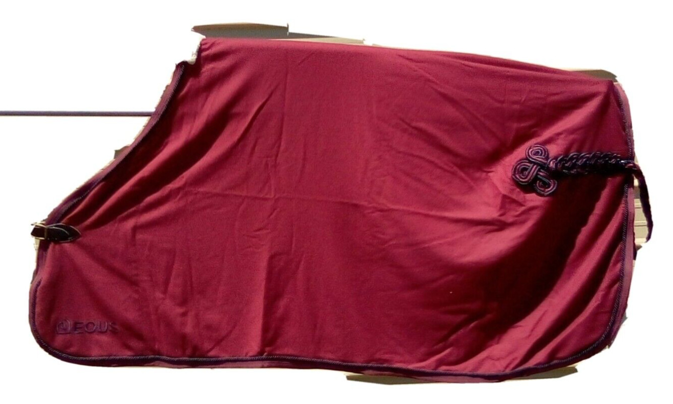 60" EOUS wool horse rug/dress sheet w/braided hip Berry Midnight w/Navy trim