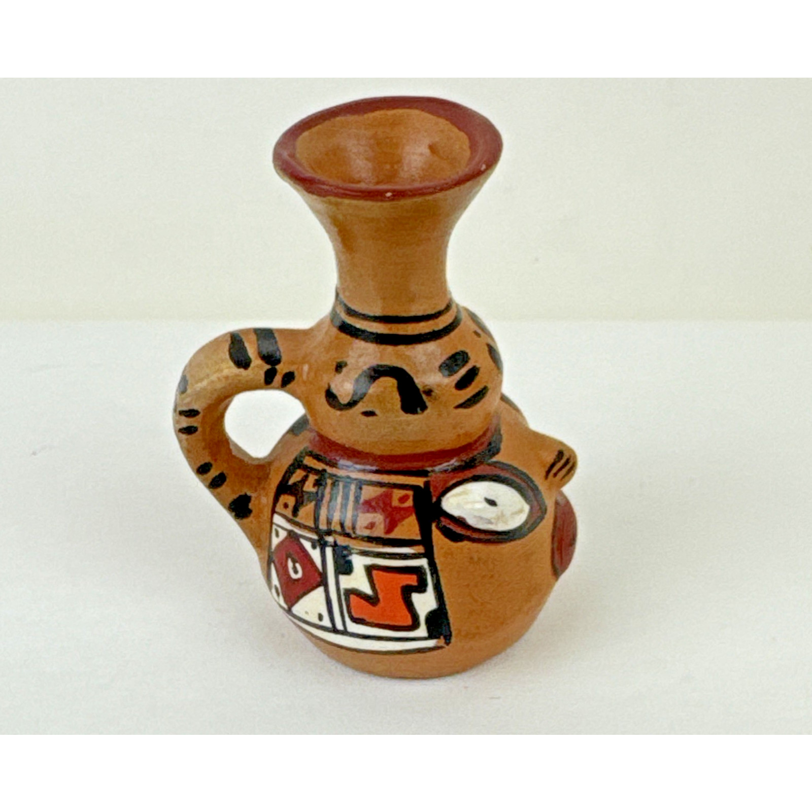 Miniature Clay Jug painted Face small terracotta