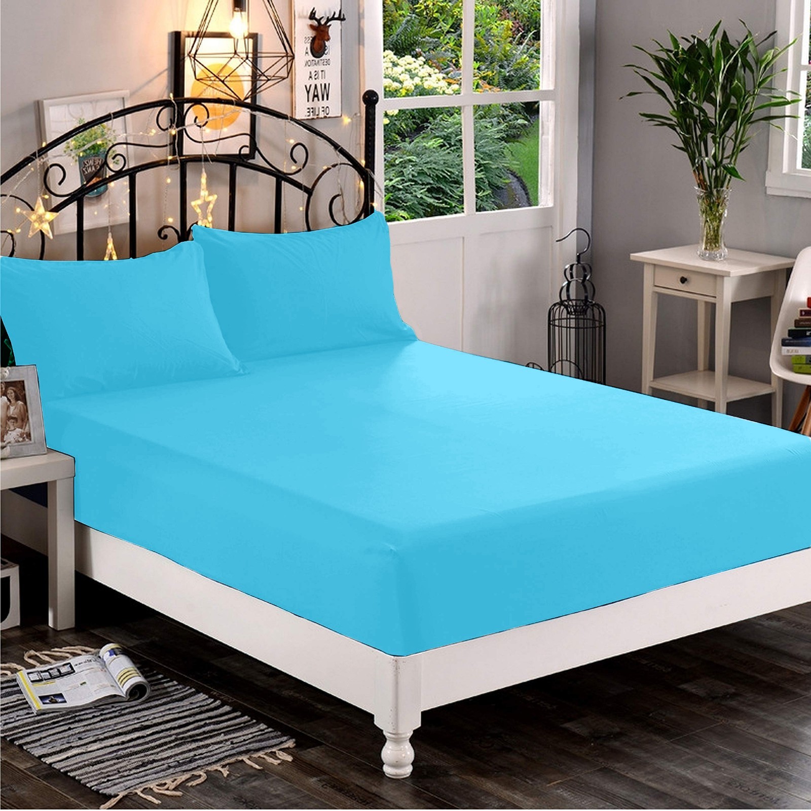 Organic Cotton Extra Deep Pocket Sheets 1200 Thread Count - Aqua Blue Solid