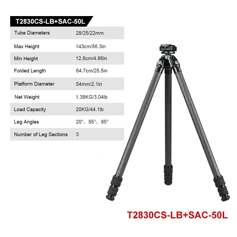 Sunwayfoto T2830CS-LB Low Center of Gravity Carbon Fiber Tripod , 3-Sections
