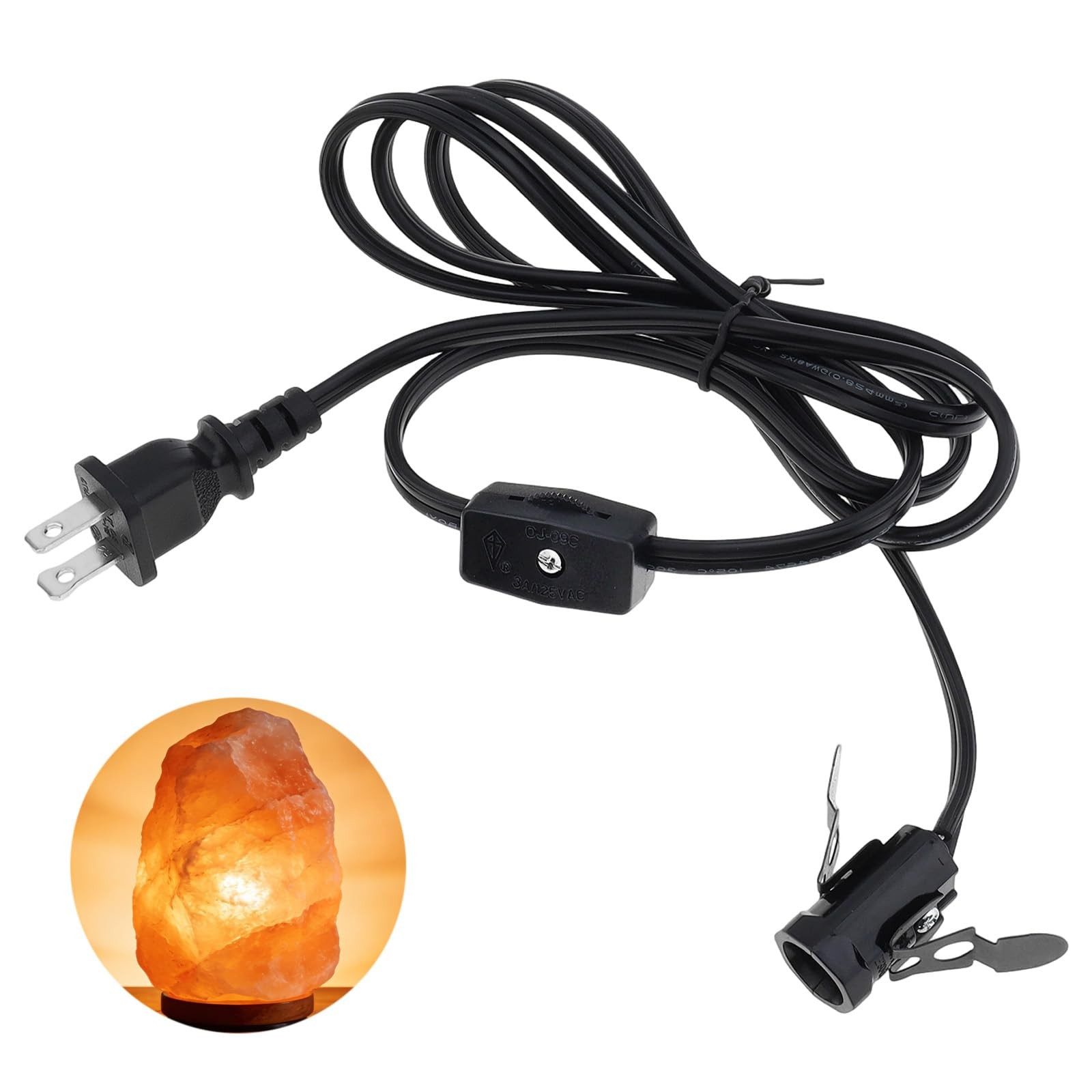 Salt Lamp Cord Replacement with Rotary Switch Plug, Clip-in Lamp Cord for Sal...