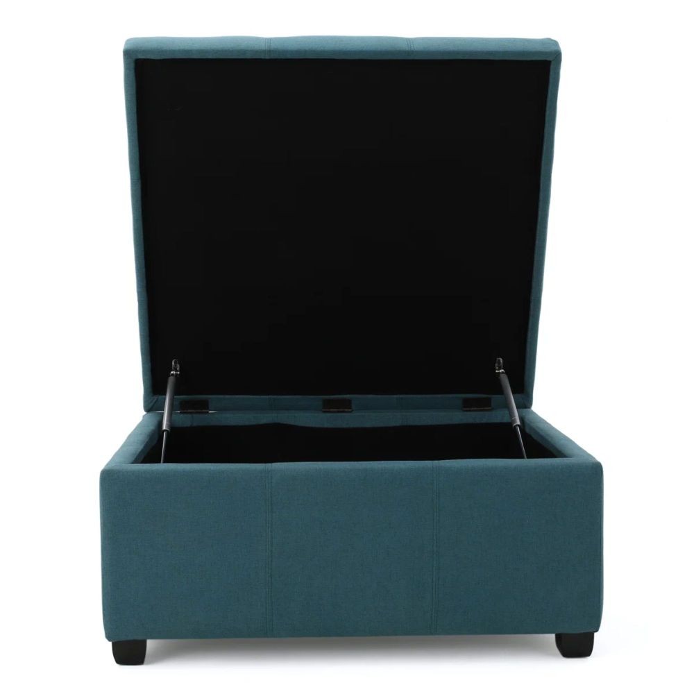 35 in Dark Teal Tufted Square Storage Ottoman Fabric Upholstered