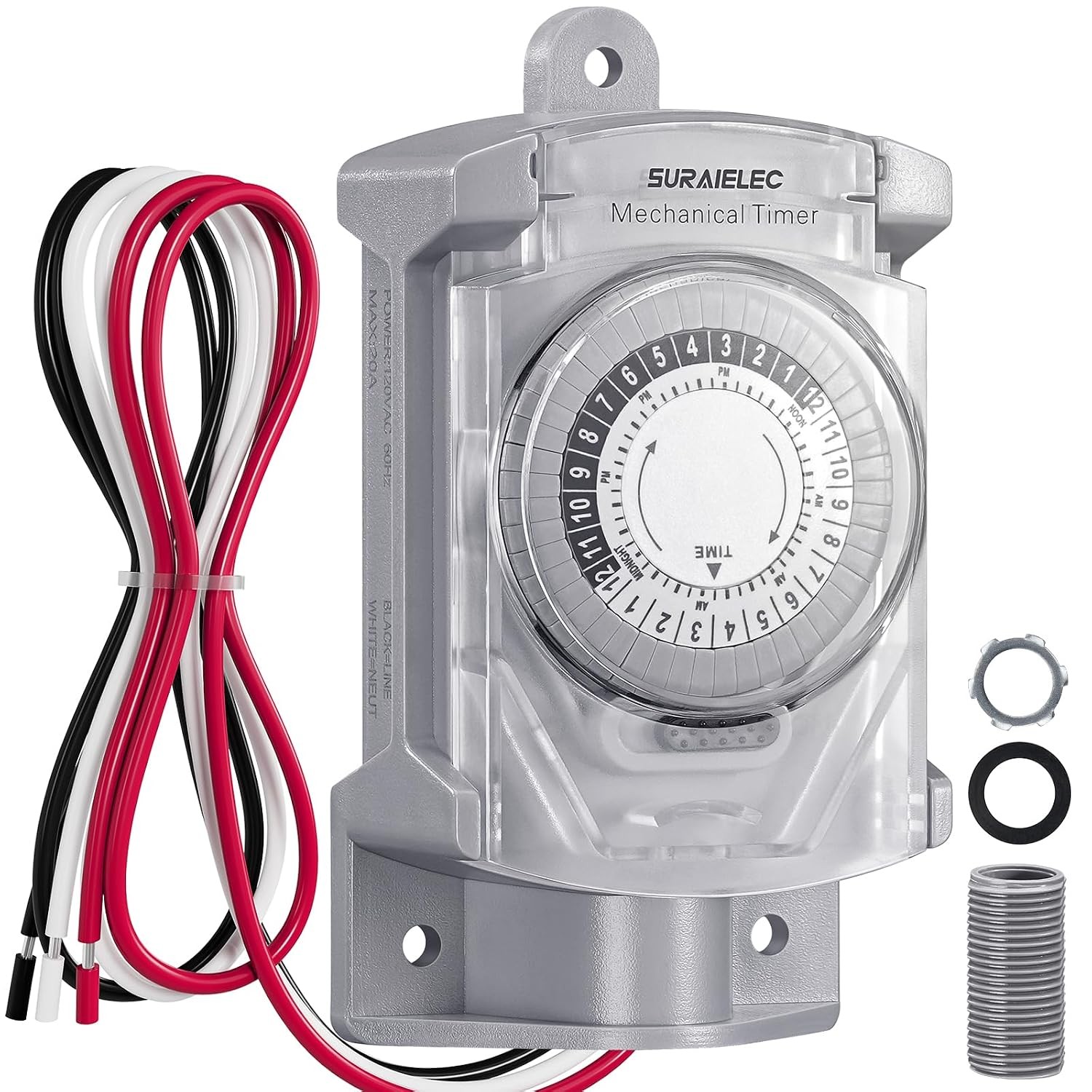 SURAIELEC 20 AMP 24 Hour Mechanical Timer Switch for Outdoor Electrical...