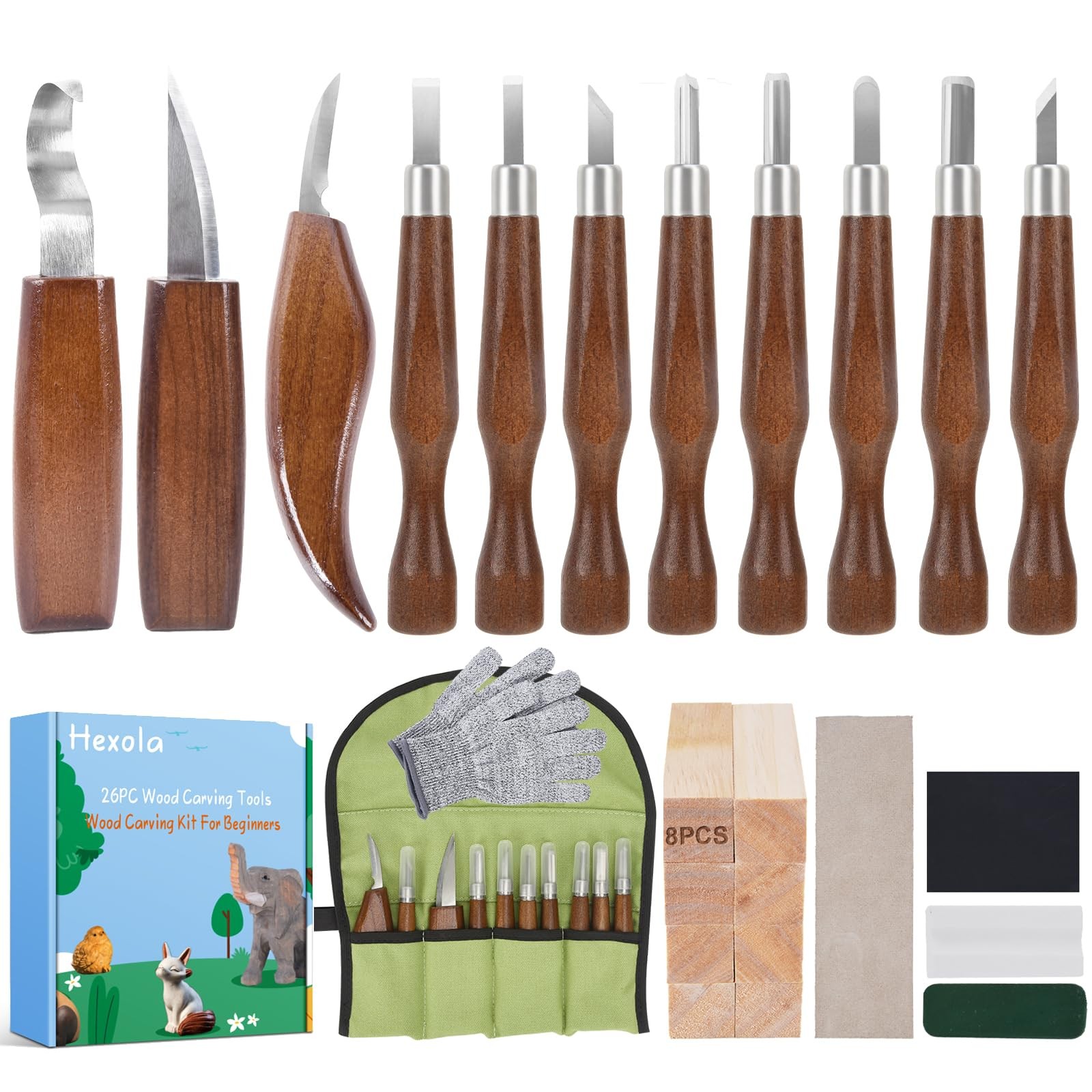 Wood Carving Tools 26pcs Hand Carving Tool Set Wood Whittling Knife Kit with ...