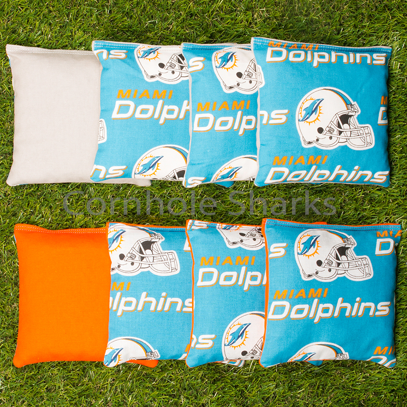 Cornhole Bean Bags Set of 8 ACA Regulation Bags Miami Dolphins Free Shipping!