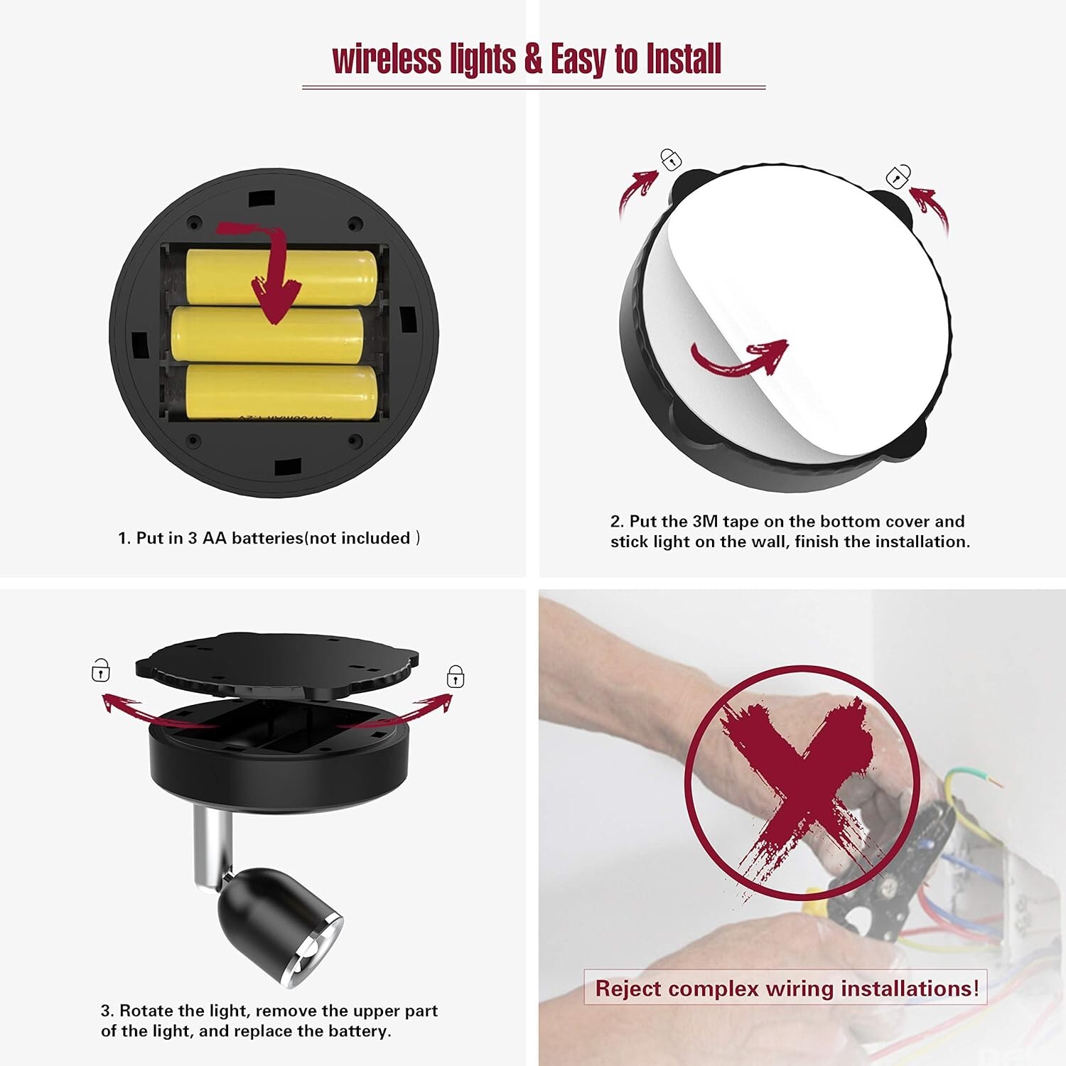 Led Wireless Spotlight Battery Operated Lights With Remote Control Dimmable Mini