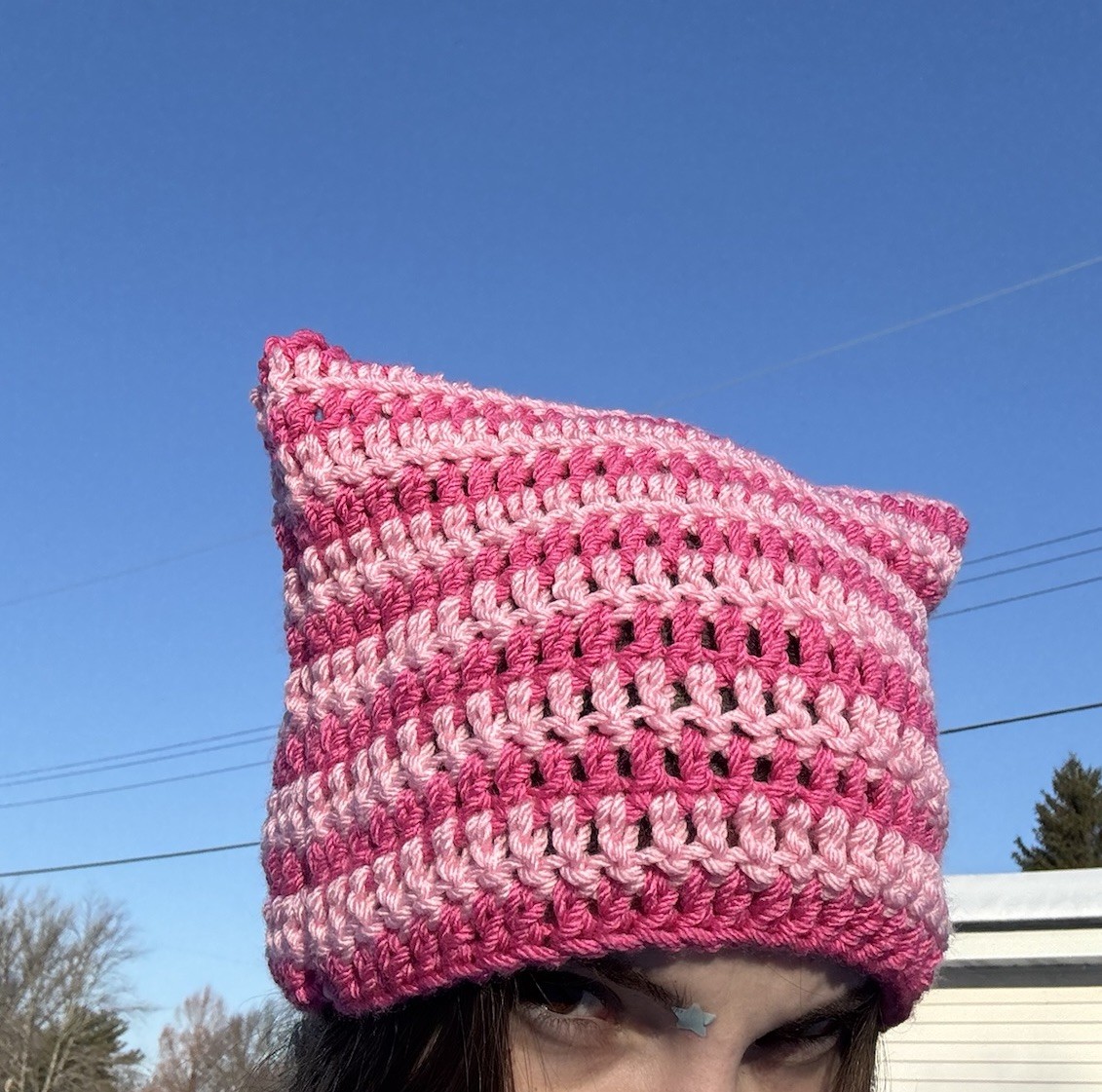 Handmade Crochet Cat Beanie - Light & Dark Pink