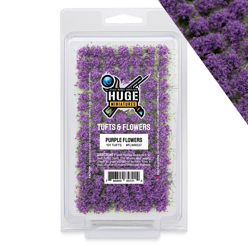 Huge Miniatures Flower Tufts, Purple Huge Minis – 100 Self-Adhesive Grass Tufts