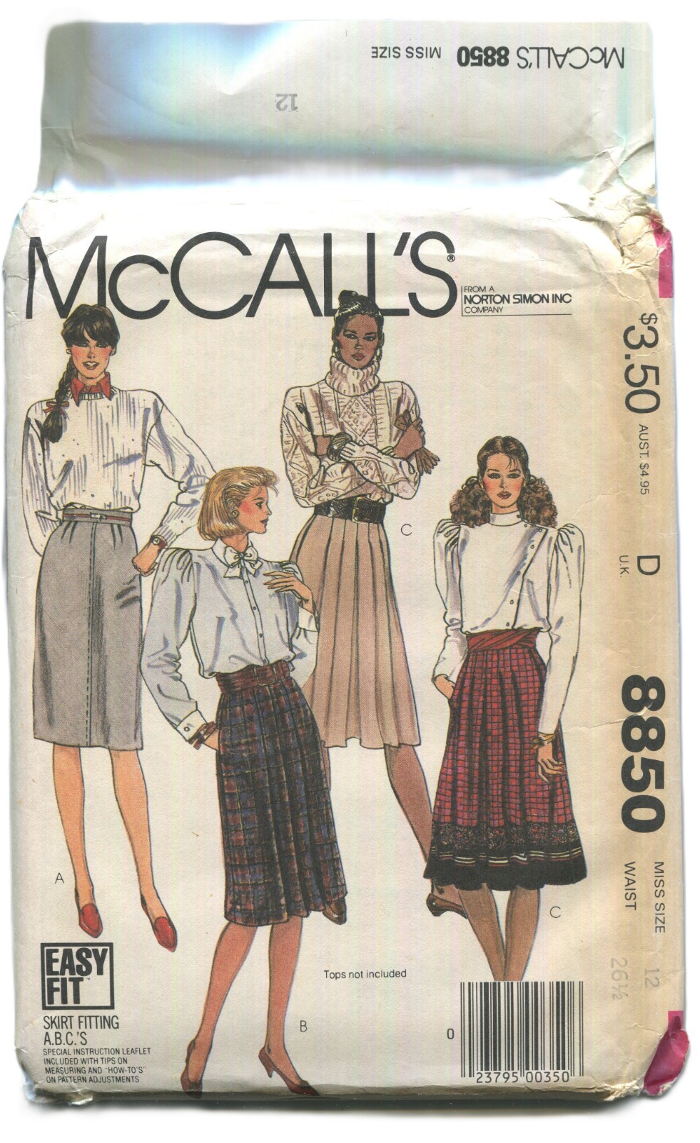 McCall's 8850 MISSES' Straight Skirts SZ 12 WST 26.5 UNCUT 1983