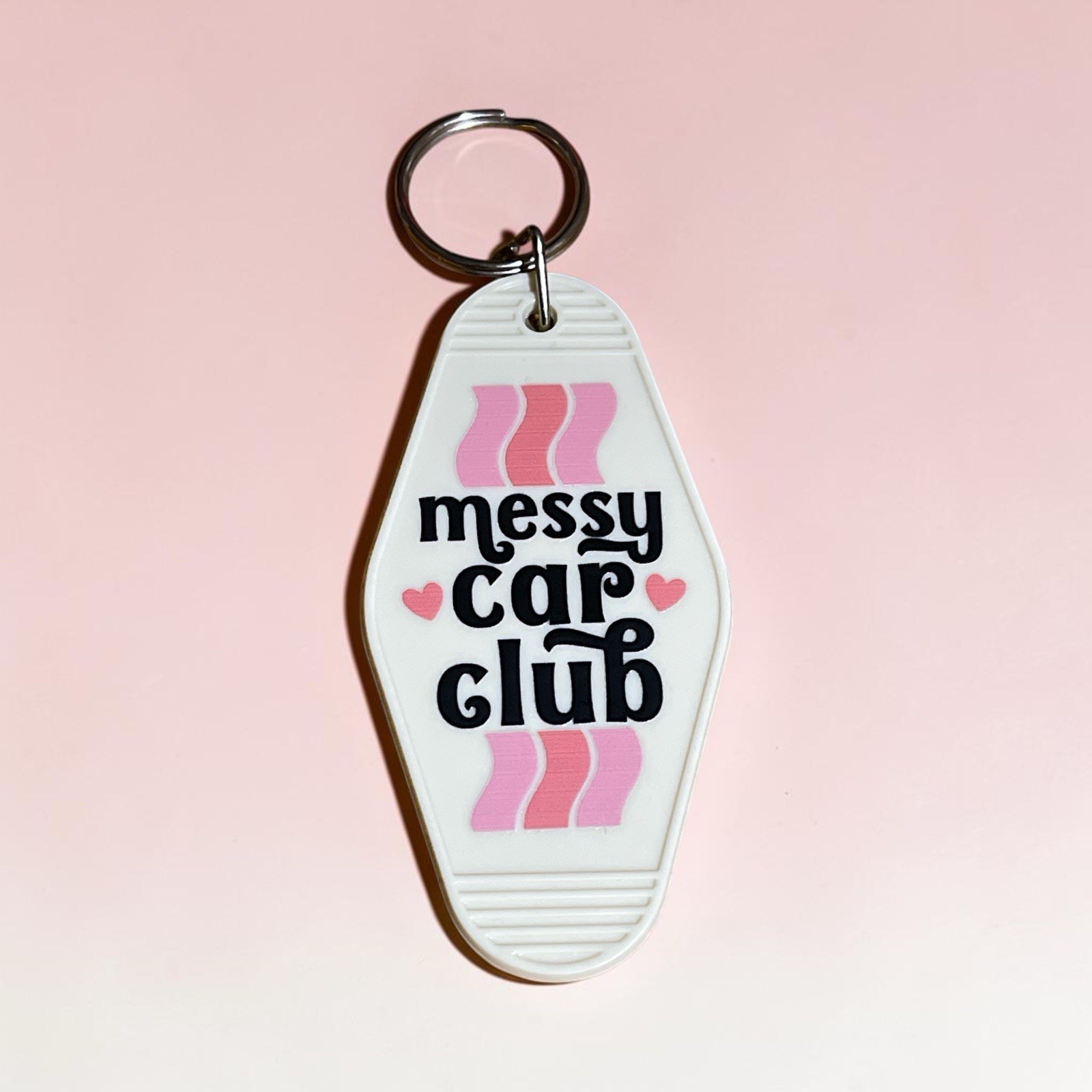Retro Motel Keychain Messy Car Club Funny Cute Pink Aesthetic Gift Key Tag