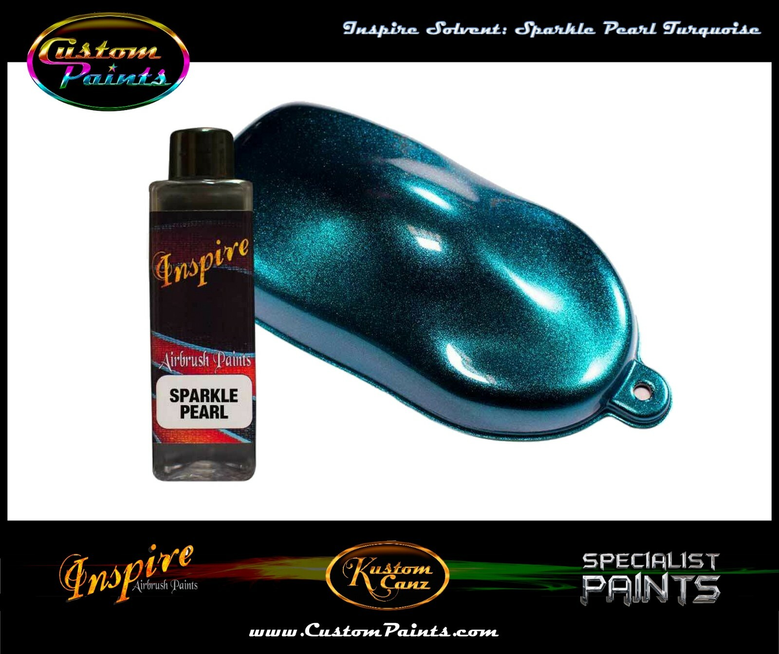 INSPIRE AIRBRUSH SPARKLE PEARL TURQUOISE 4oz (SOLVENT), CUSTOM PAINT, ARTIST
