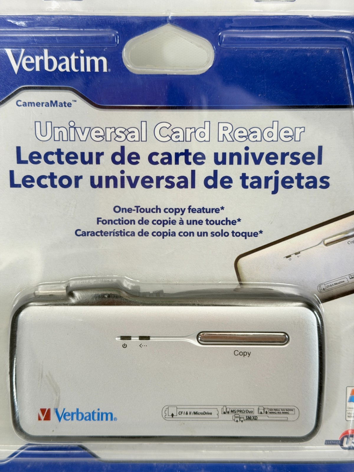 Verbatim CameraMate Universal USB 2.0 Memory Card Reader One-Touch Copy NEW