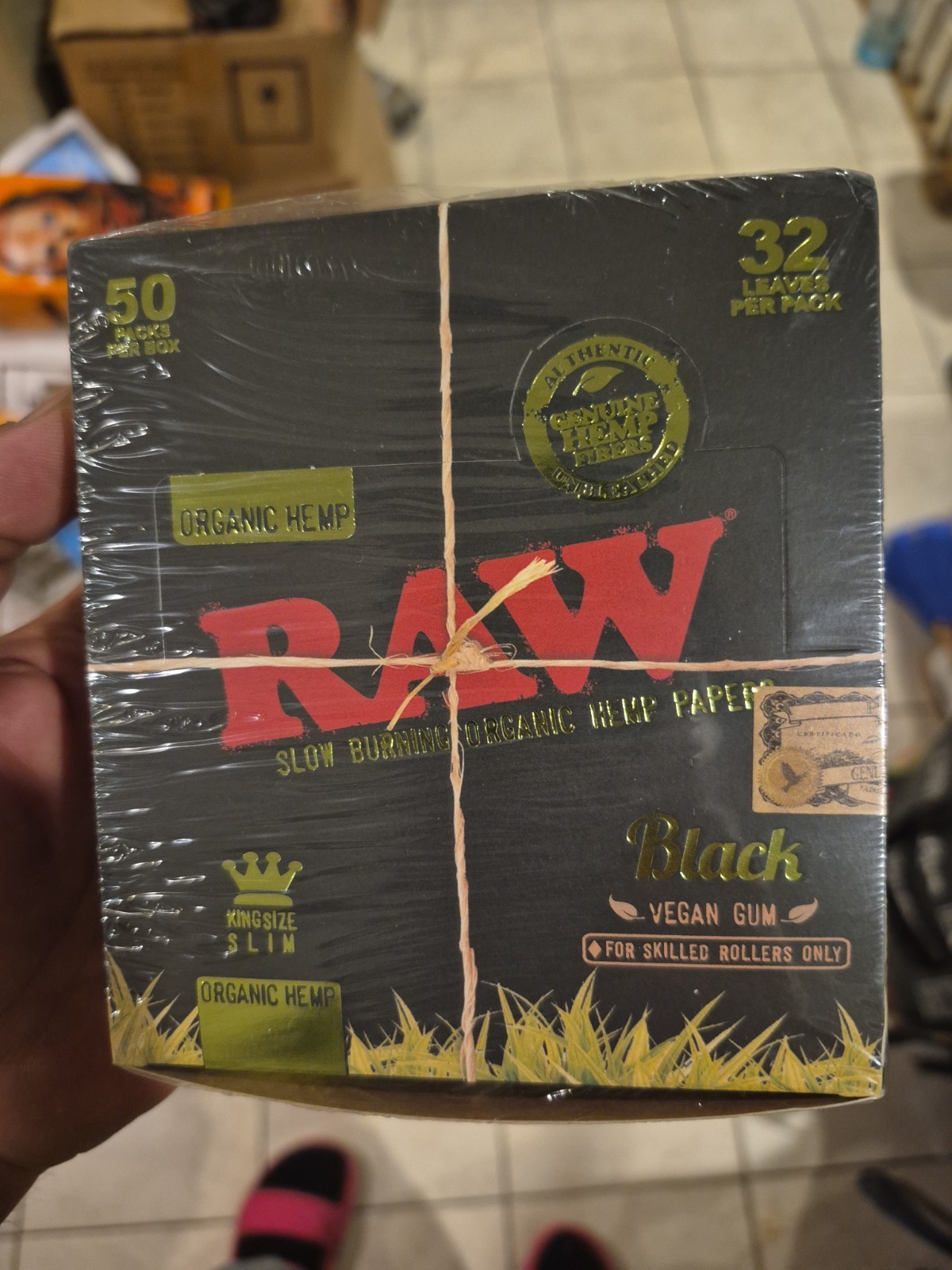RAW Black Organic Hemp King Size Slim Rolling Papers 50 Packs Factory Sealed