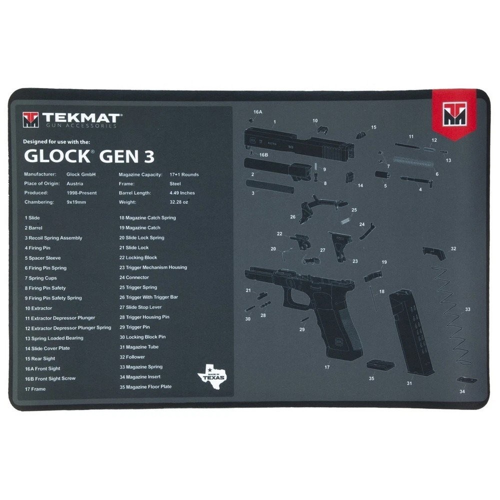 TekMat Cleaning Mat For Glock 11"x17" 0.13" Thick Tube - TEK-R17-GLOCK-G3