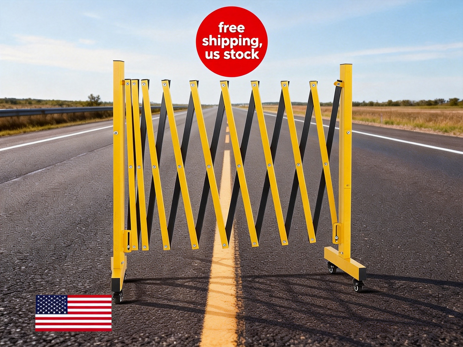Metal Barricade Gate, Industrial Security Barrier with 4 Swivel Expandable 8ft