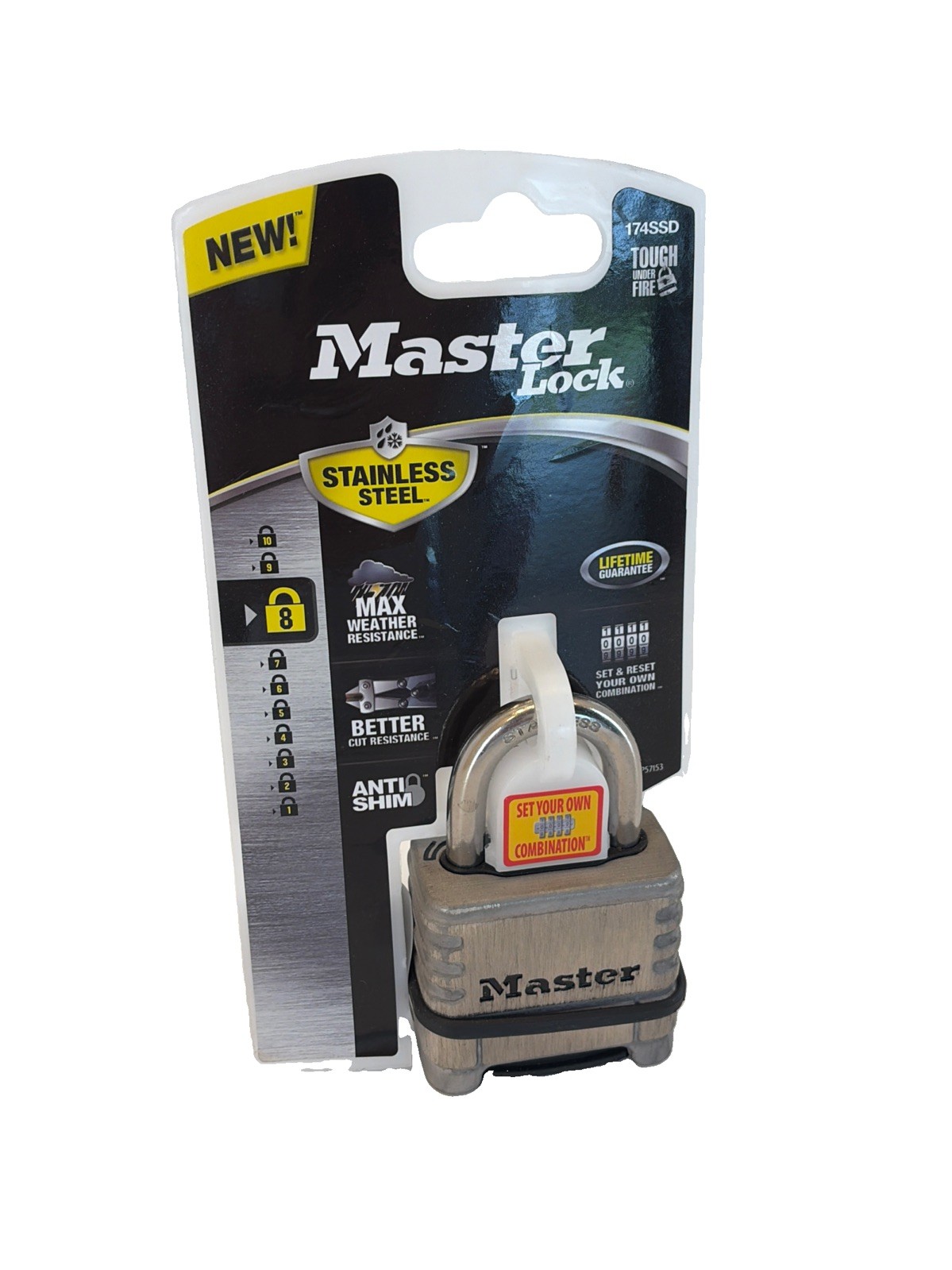 Master Lock Resettable Combination Padlock 174SSD Stainless Steel 4 Dial Outdoor