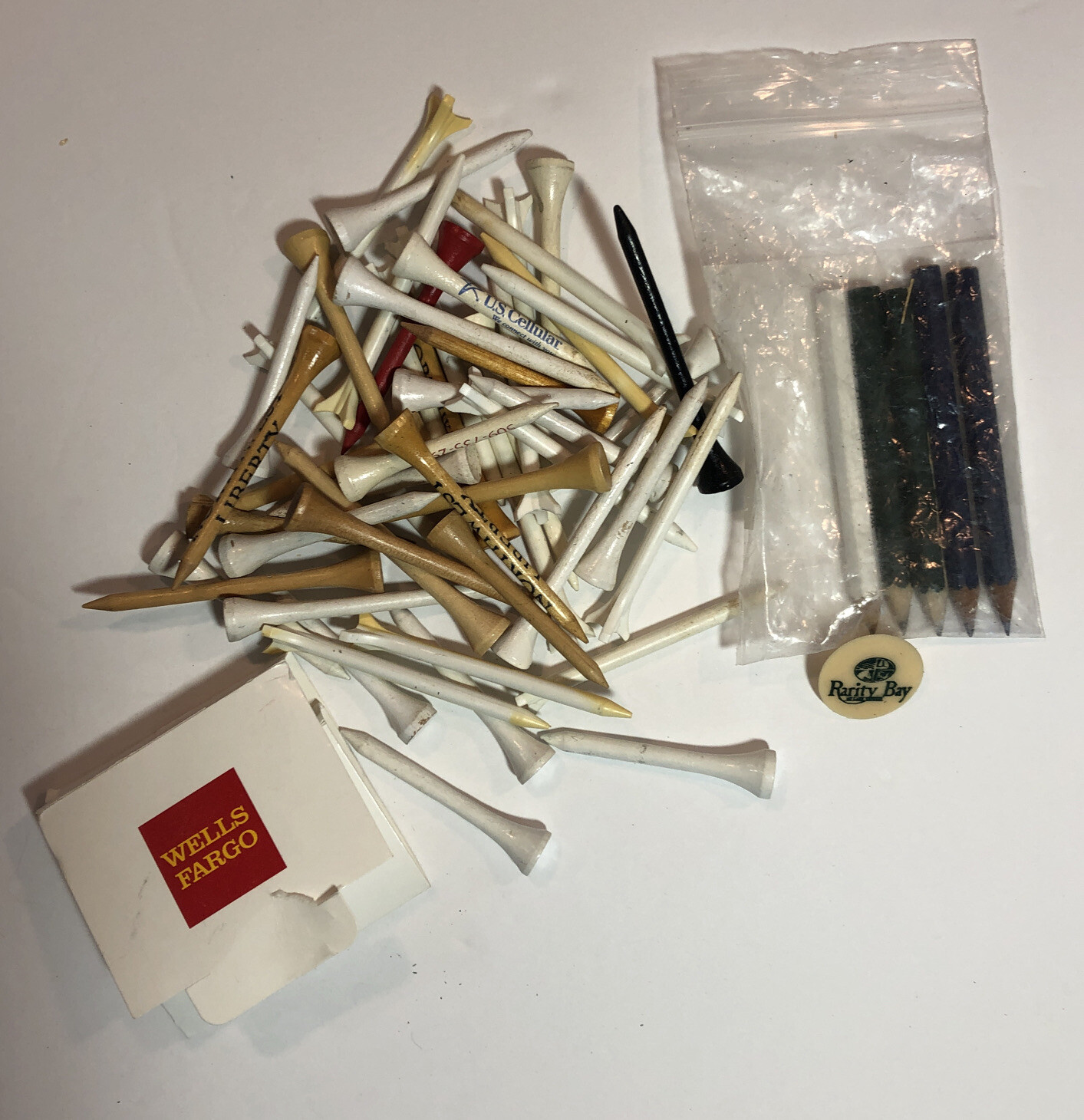 Vintage Assortment of 54 Golf Tee's 5 Pencils 1 Placeholder Lot Of 60 Total