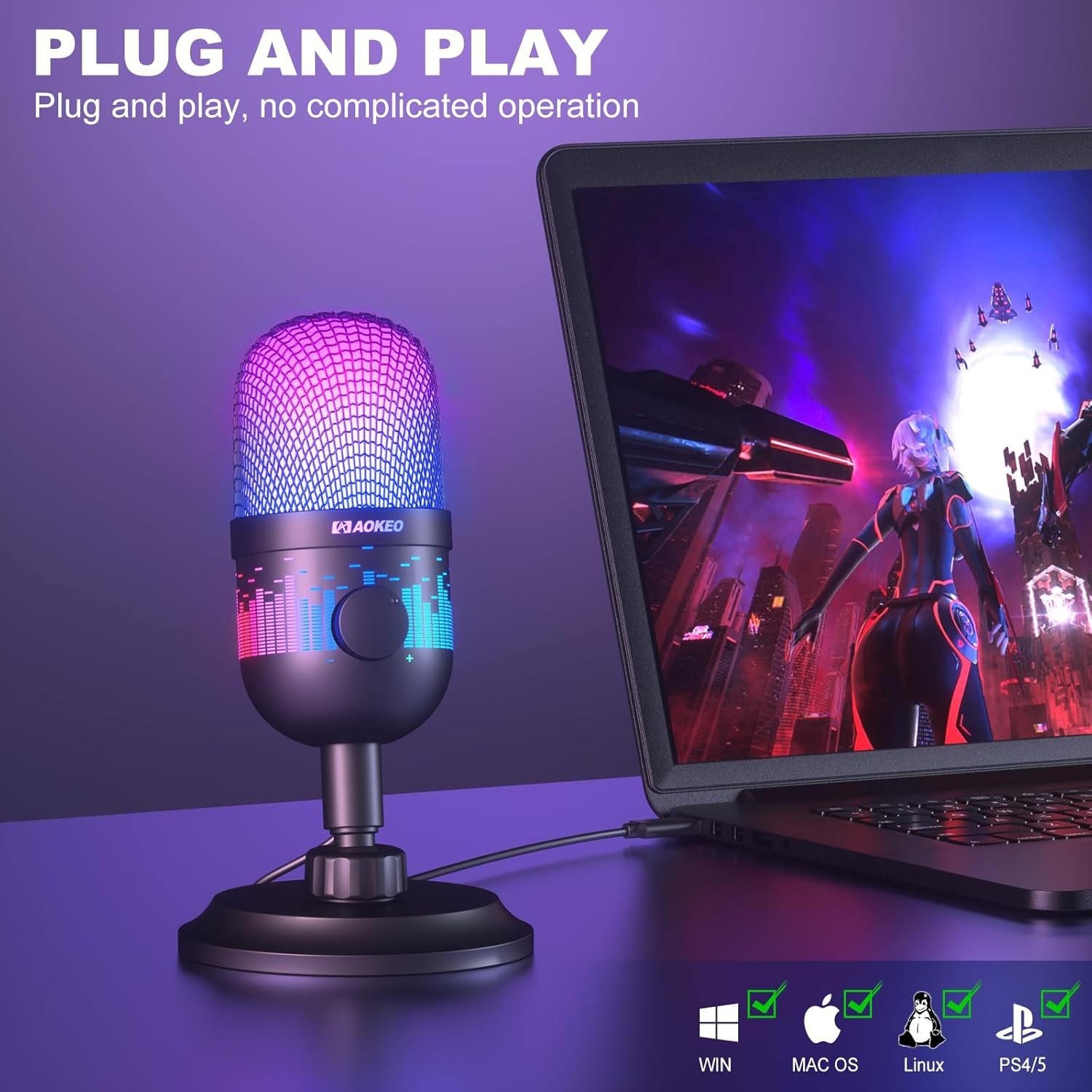 AK-1i USB Condenser Microphone for PC, Mac & PS4/5 with Mute Function