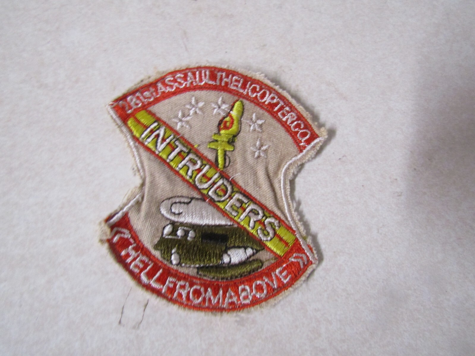 MILITARY PATCH SEW ON OLD VIETNAM ERA 281ST ASSAULT HELICOPTER CO INTRUDERS HELL