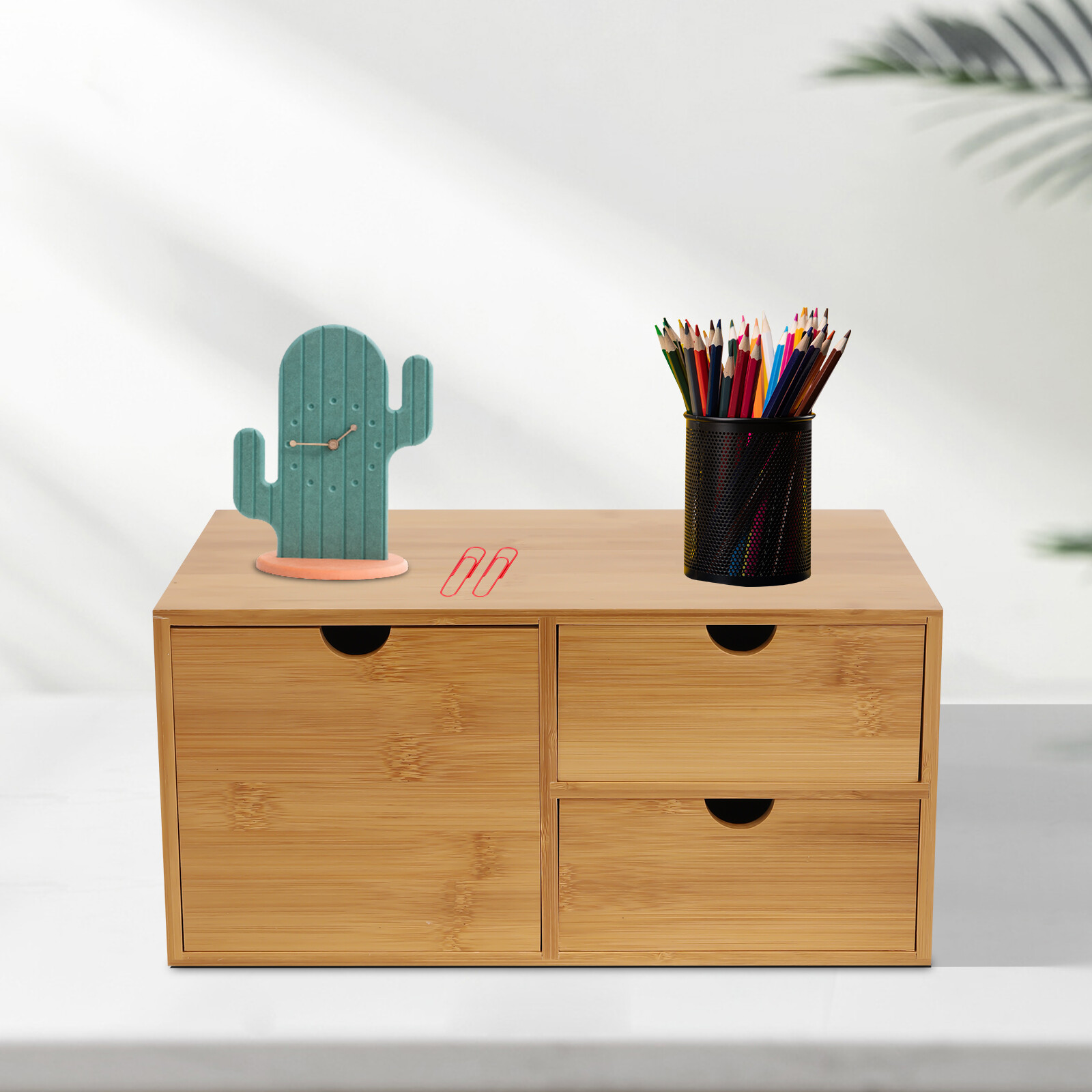 Office Desk Organizer Drawers Desktop Storage Bamboo Box Storage Recess Handle