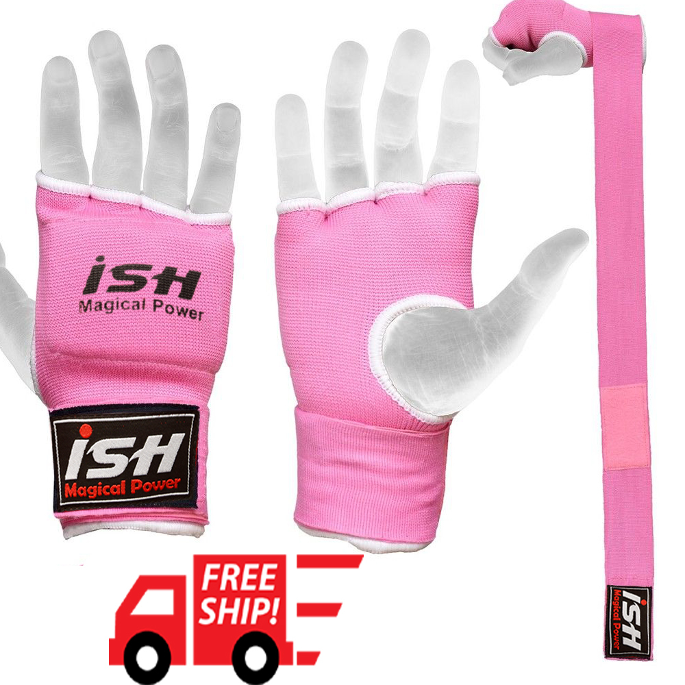 Gel Padded Inner Gloves Hand Wraps Bandages Boxing MMA Muay Thai Training Pink