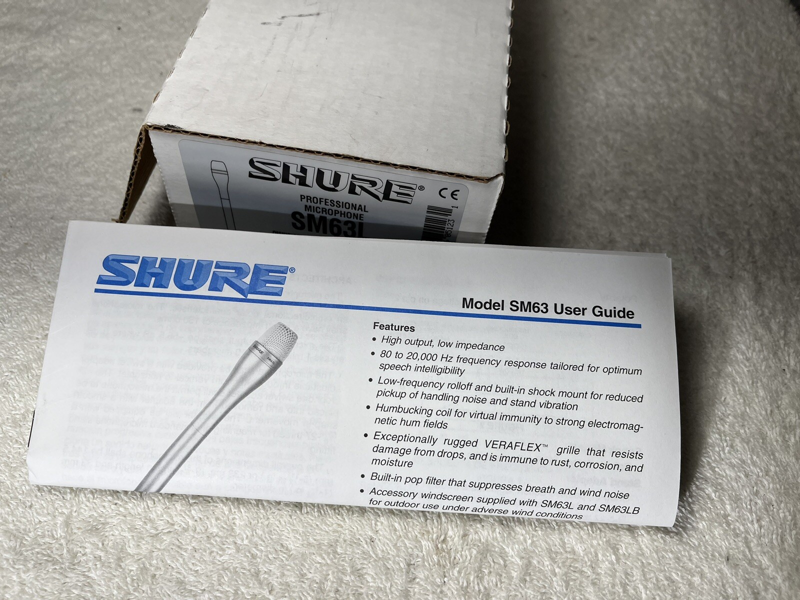 Box and Manual for SHURE SM63L Microphone SM 63 L