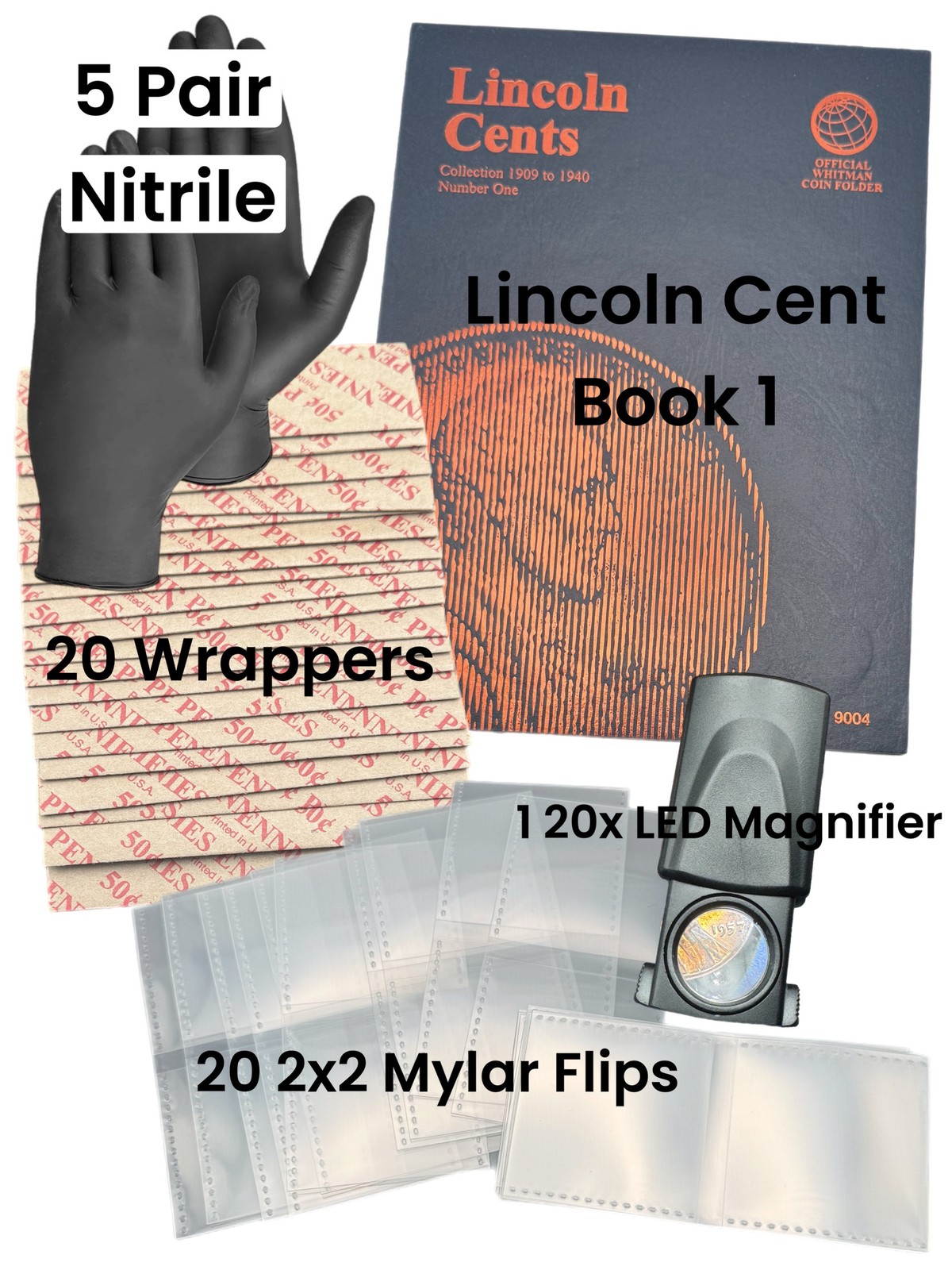 Lincoln Cent Book 1 Starter Kit for Coin Collecting - Medium Gloves