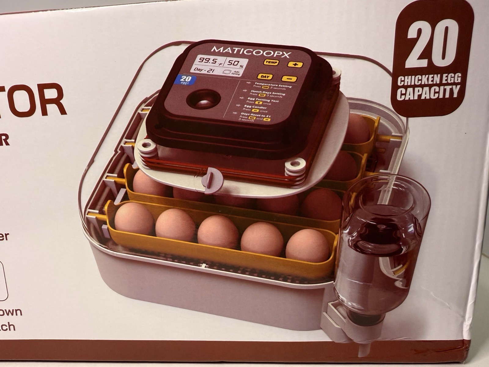 MATICOOPX 20 Egg Incubator with Humidity Display Egg Candler Auto Egg Turner New