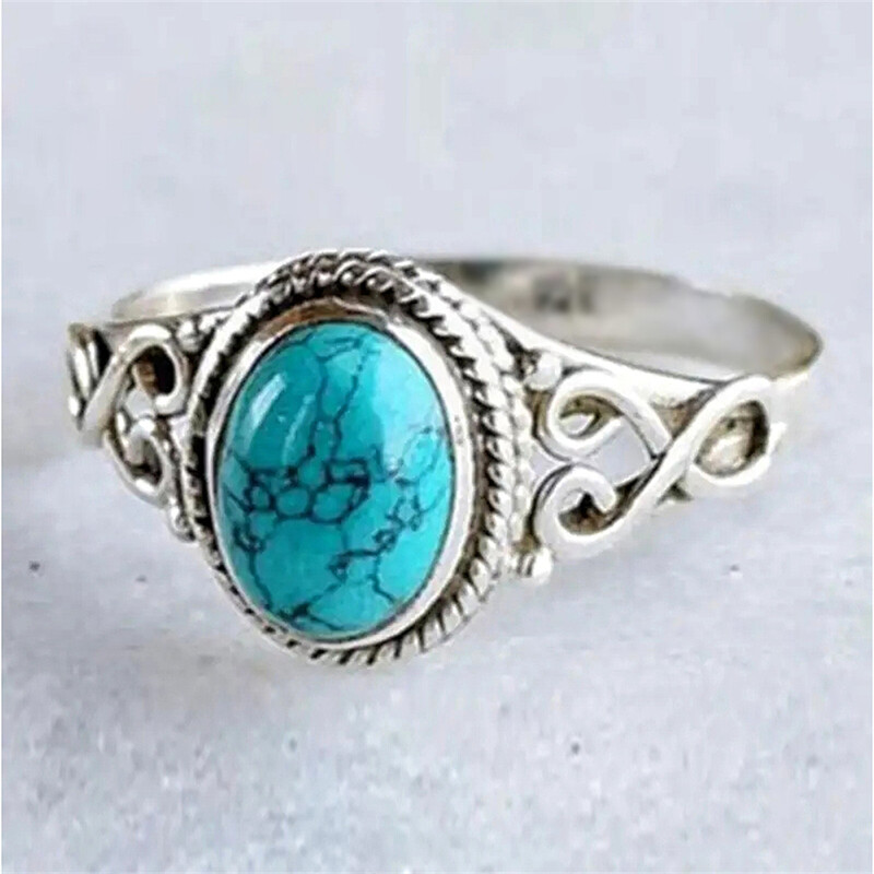 Retro Women 925 Silver Filled Rings Faux Turquoise Engagement Jewelry Size 5-11