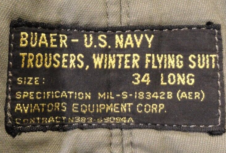 VINTAGE USN NAVY WINTER FLYING SUIT EXTREME COLD WEATHER OLIVE GREEN PANTS 36L