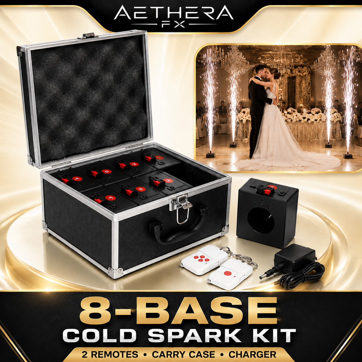 8-Pack Cold Sparkler Base Kit with Dual Remote Controls for Wedding Party Stage
