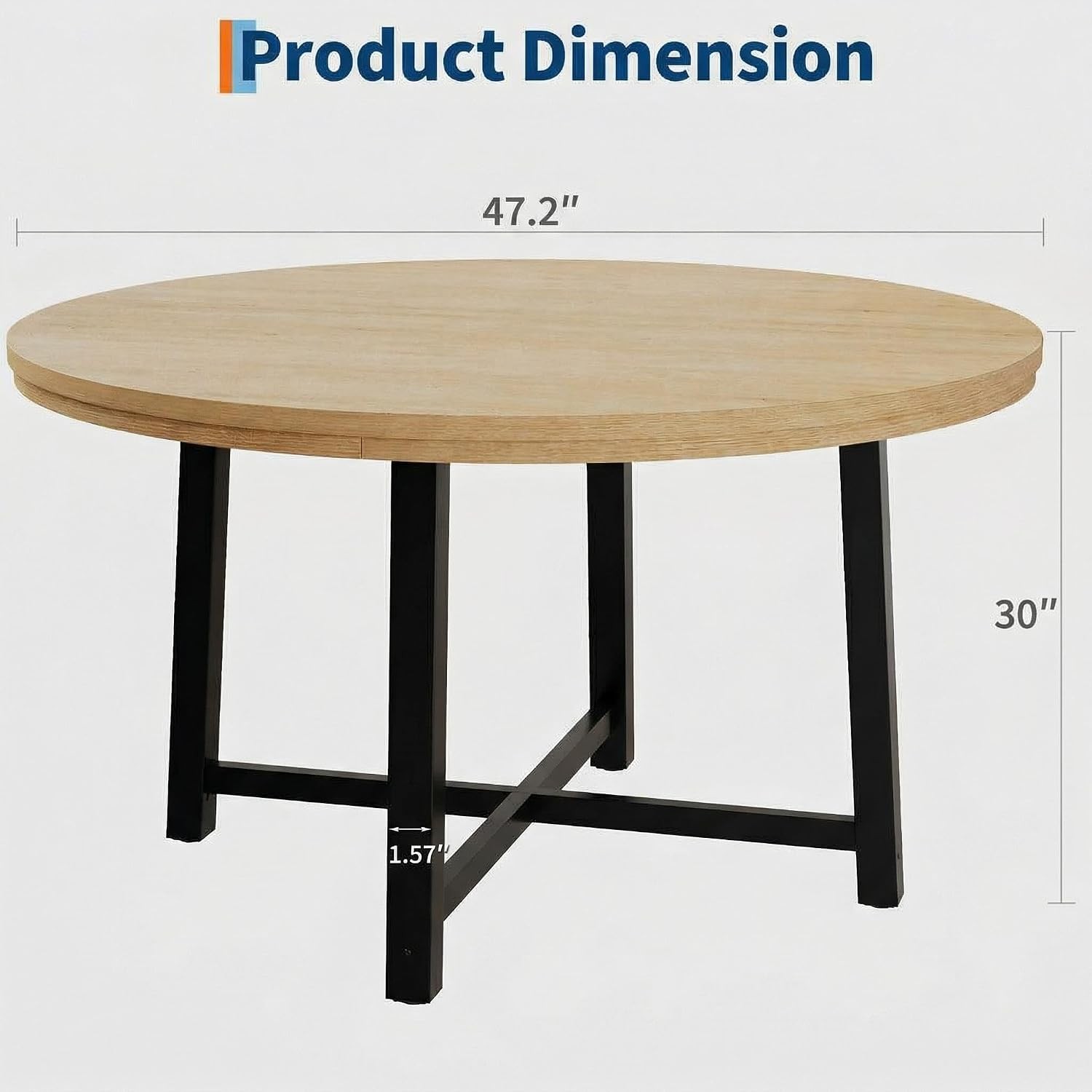 47" Round Dining Table for 4, Kitchen Dining Room Table with Sturdy Metal Frame,