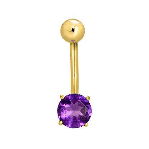 14k Solid Gold Yellow Round Amethyst Navel Belly Ring Body Jewelry