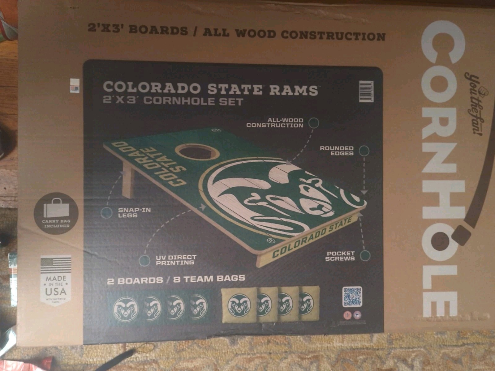 Cornhole Board Set Colorado State Rams Regulation Size Herringbone Design
