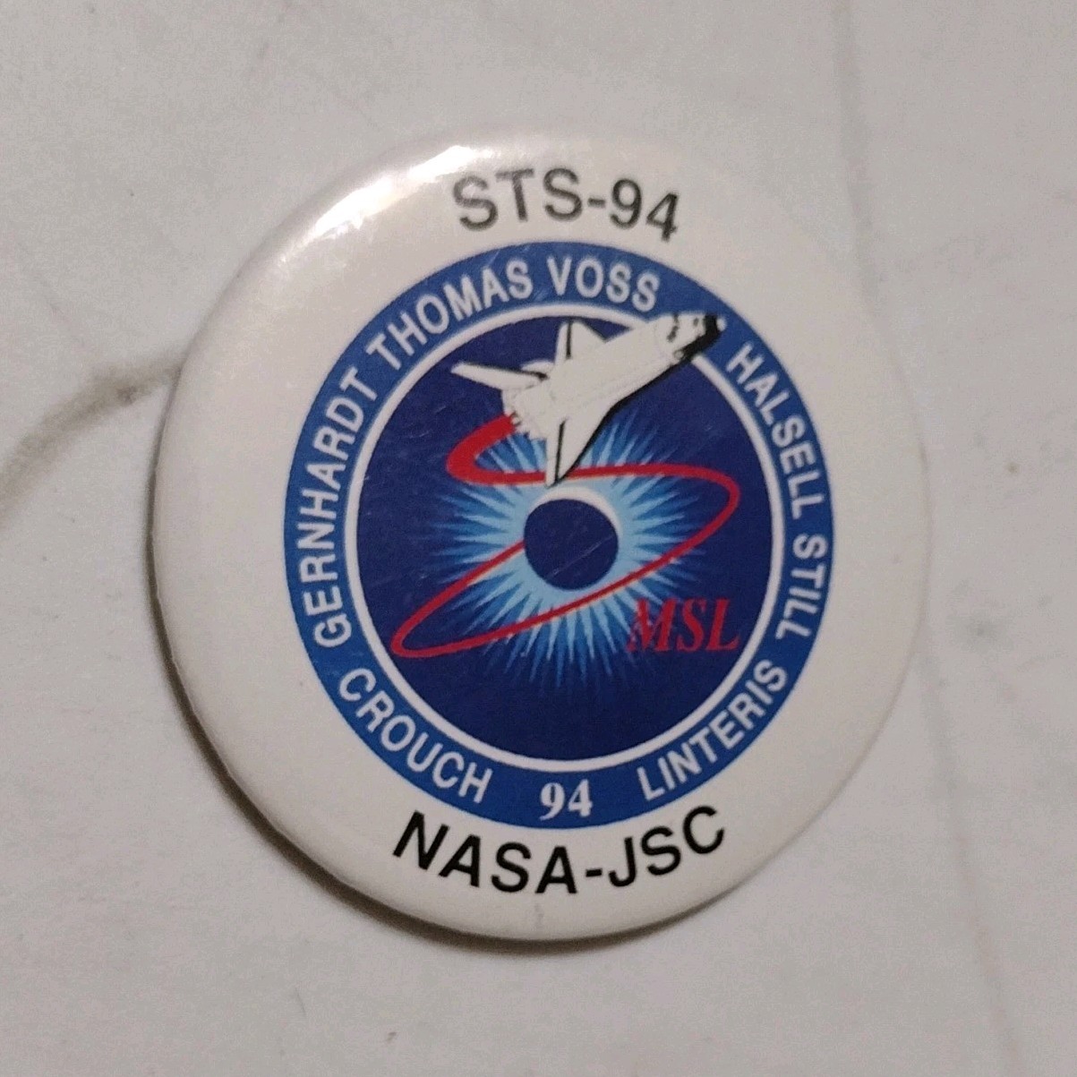 STS-94 Space Shuttle Mission NASA-JSC Pinback Button Astronauts & Space Travel