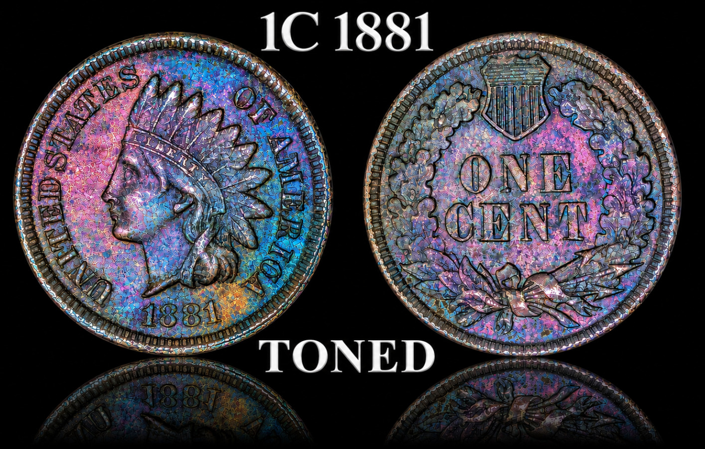 1881 Indian Head Cent Uncirculated Rainbow Colorful Toned T96270A
