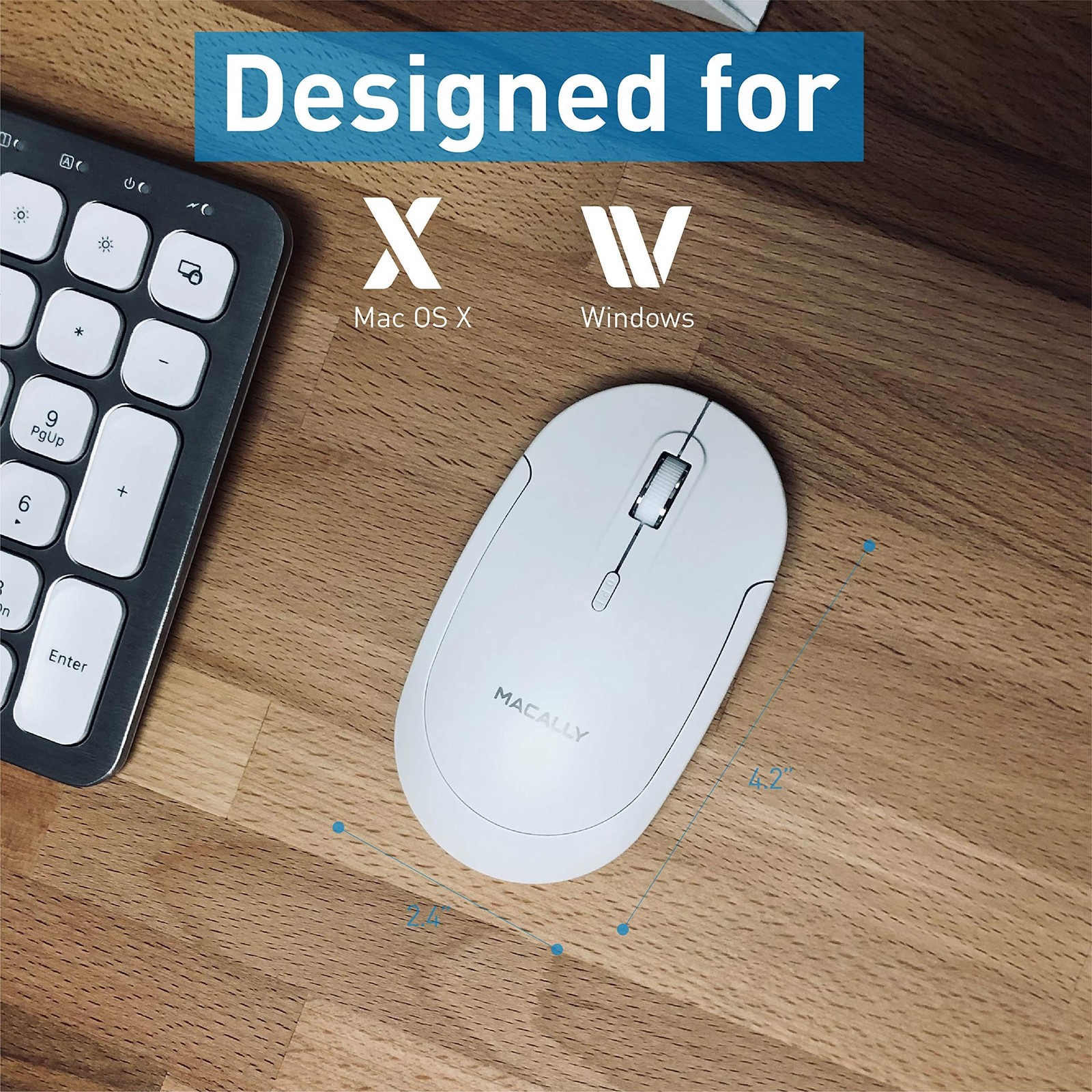 Macally Wireless Number Pad for Mac & PC and a Wireless Bluetooth Mouse, Work...