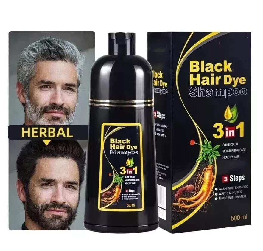 Black Hair Dye Shampoo Natural Instant 3in1 Hair Dye Shampoo 500ml FREE US SHİP