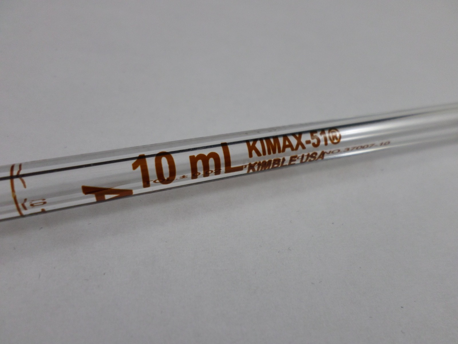 Kimble KIMAX-51 Glass Bulb Reusable TD/TC 10mL Volumetric Pipette Pipet 37007-10