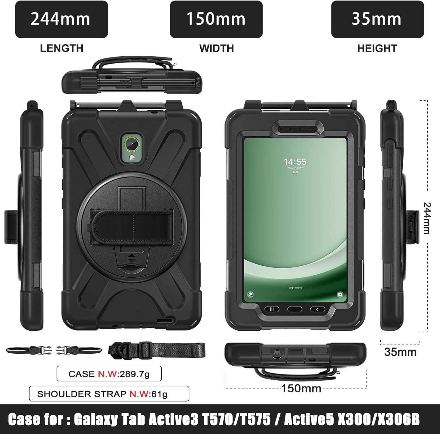 Samsung Galaxy Tab Active5/Active 3 8.0 Case, with 360 Stand, Handle Hand Strap