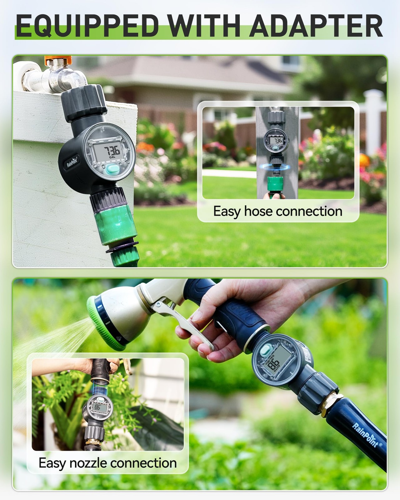 Water Flow Meter ±5% Accuracy for RV, Garden, Pool, Lawn Sprinkler Use