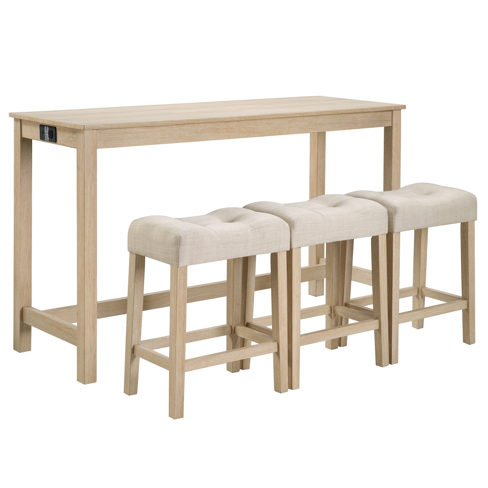 4 Piece Bar Table Set with Power Outlet,Bar Table Set with Chairs,Sofa Bar Table