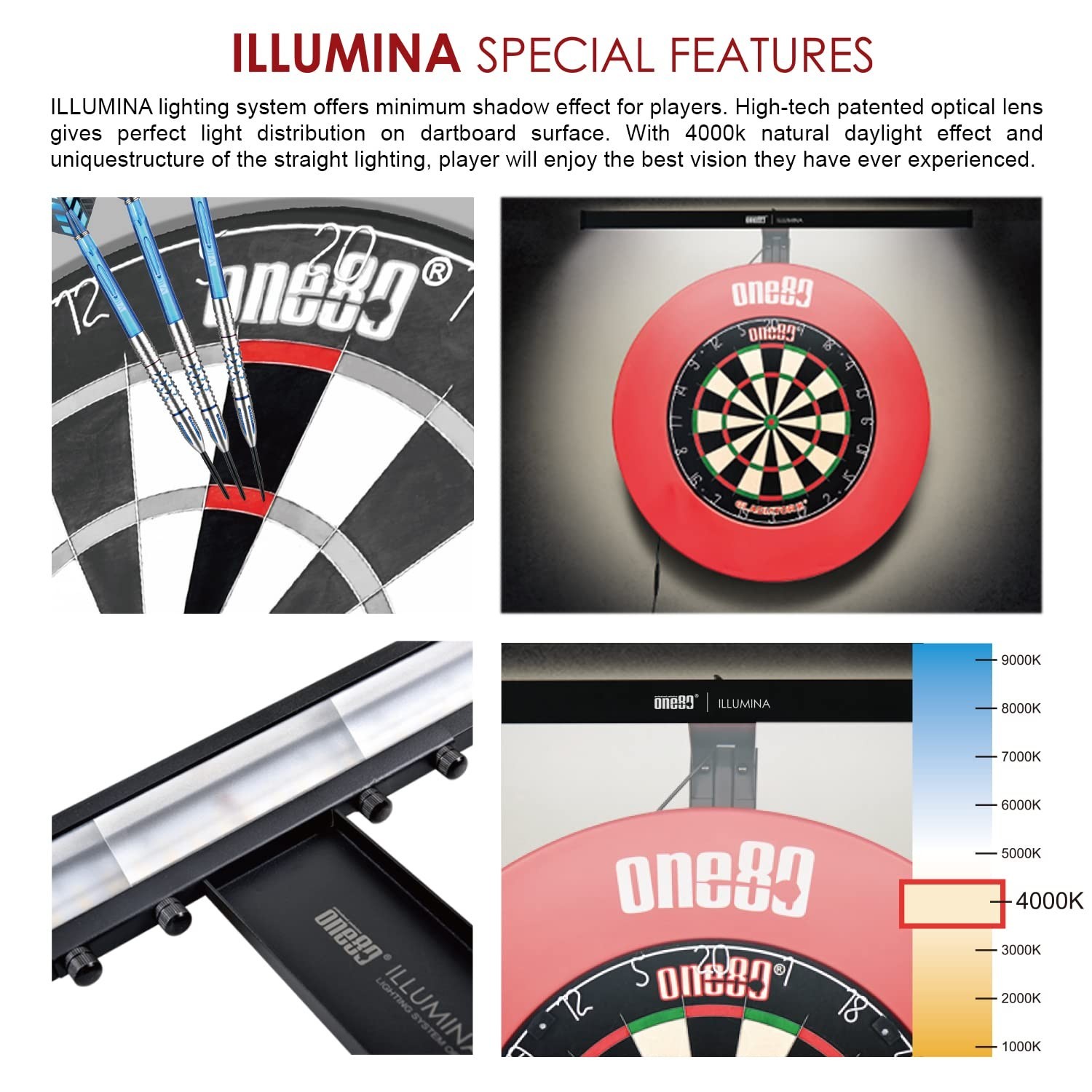 ONE80 ILLUMINA Dartboard Lighting System, Minimum Shadow and Clear Vision Des...