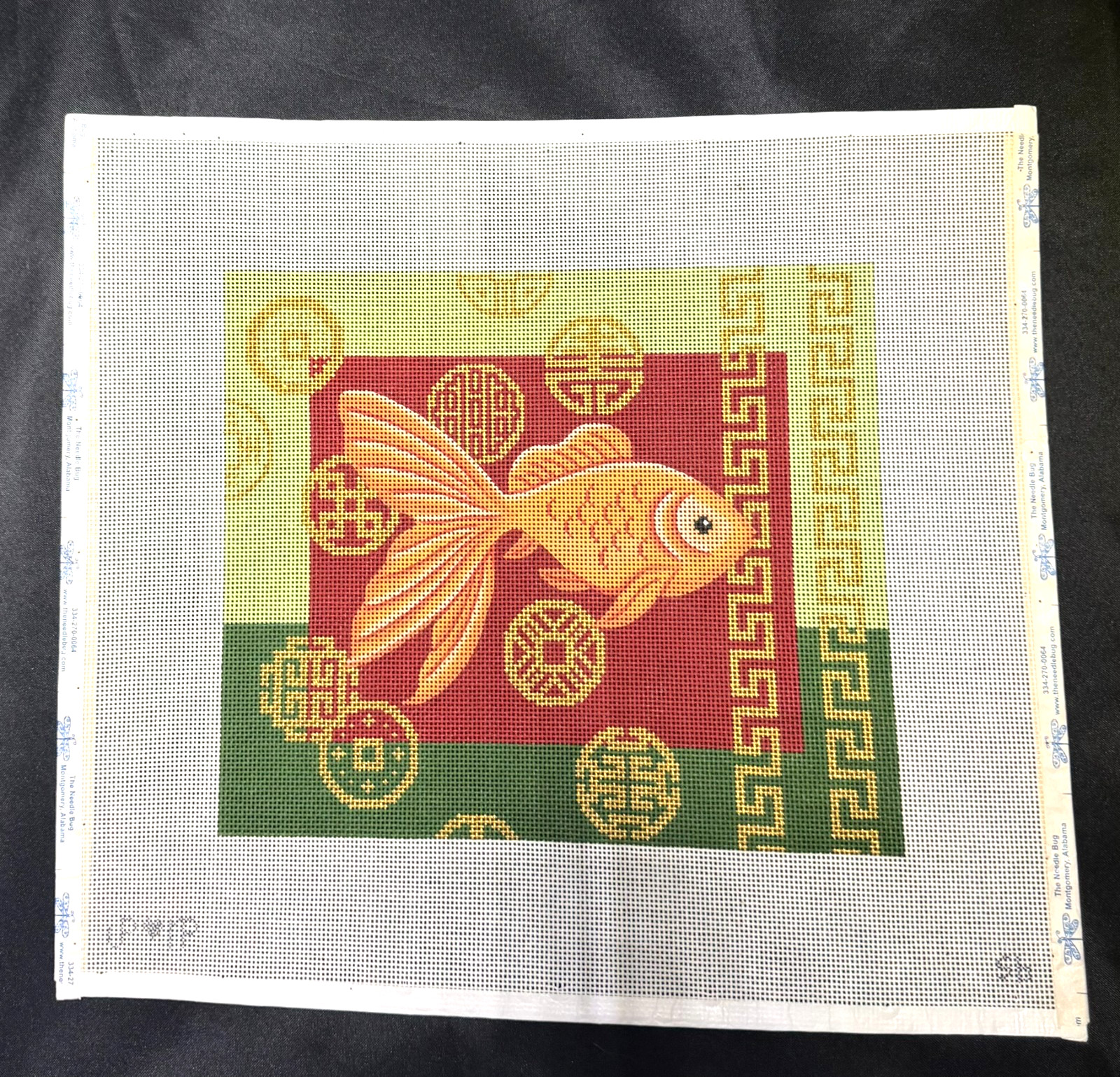 Goldfish & Coins Needlepoint Canvas-Pillow or Framed-JP Needlepoint-13 mesh