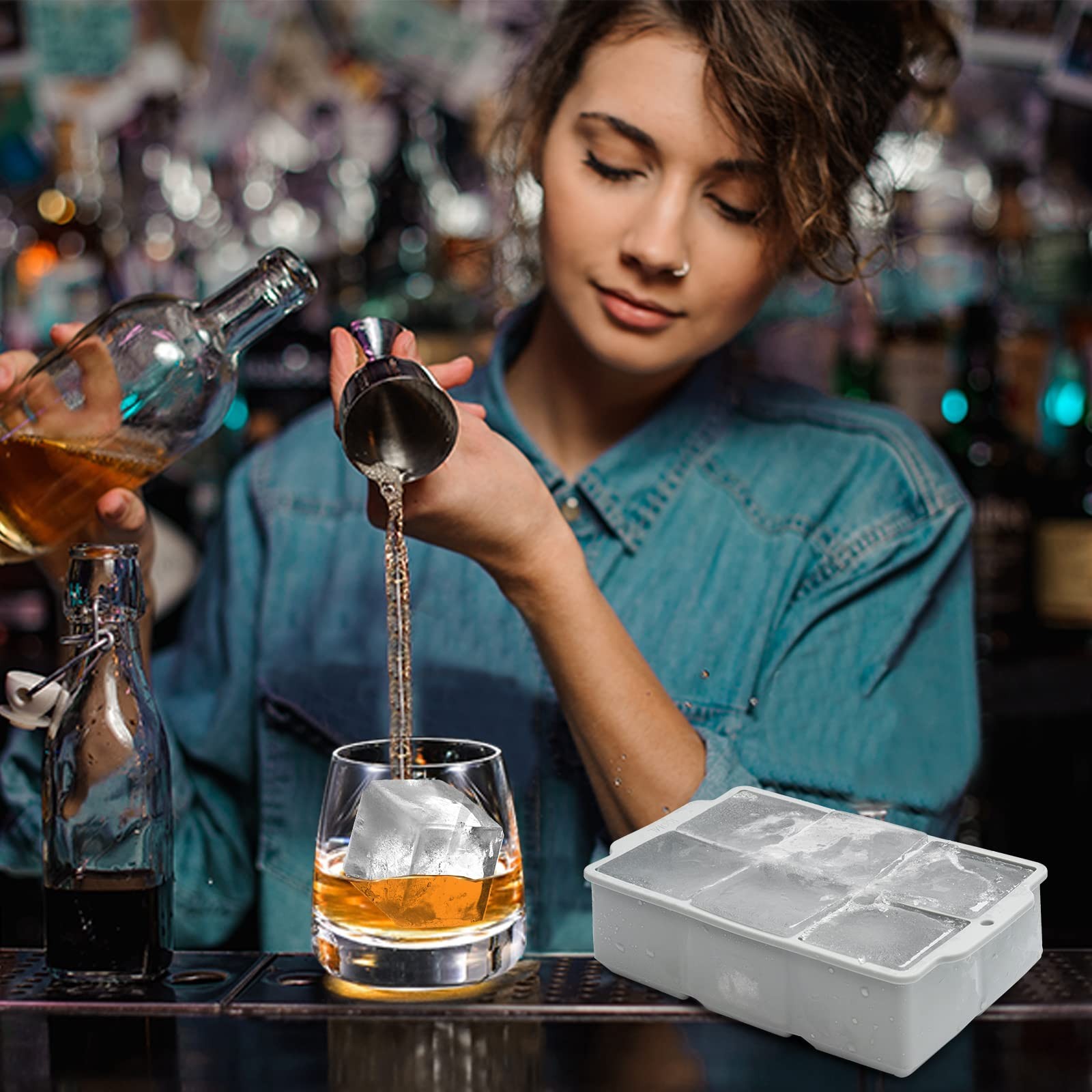 Nax Caki Large Ice Cube Tray with Lid, Stackable Big Standard, Grey(1 Pack)