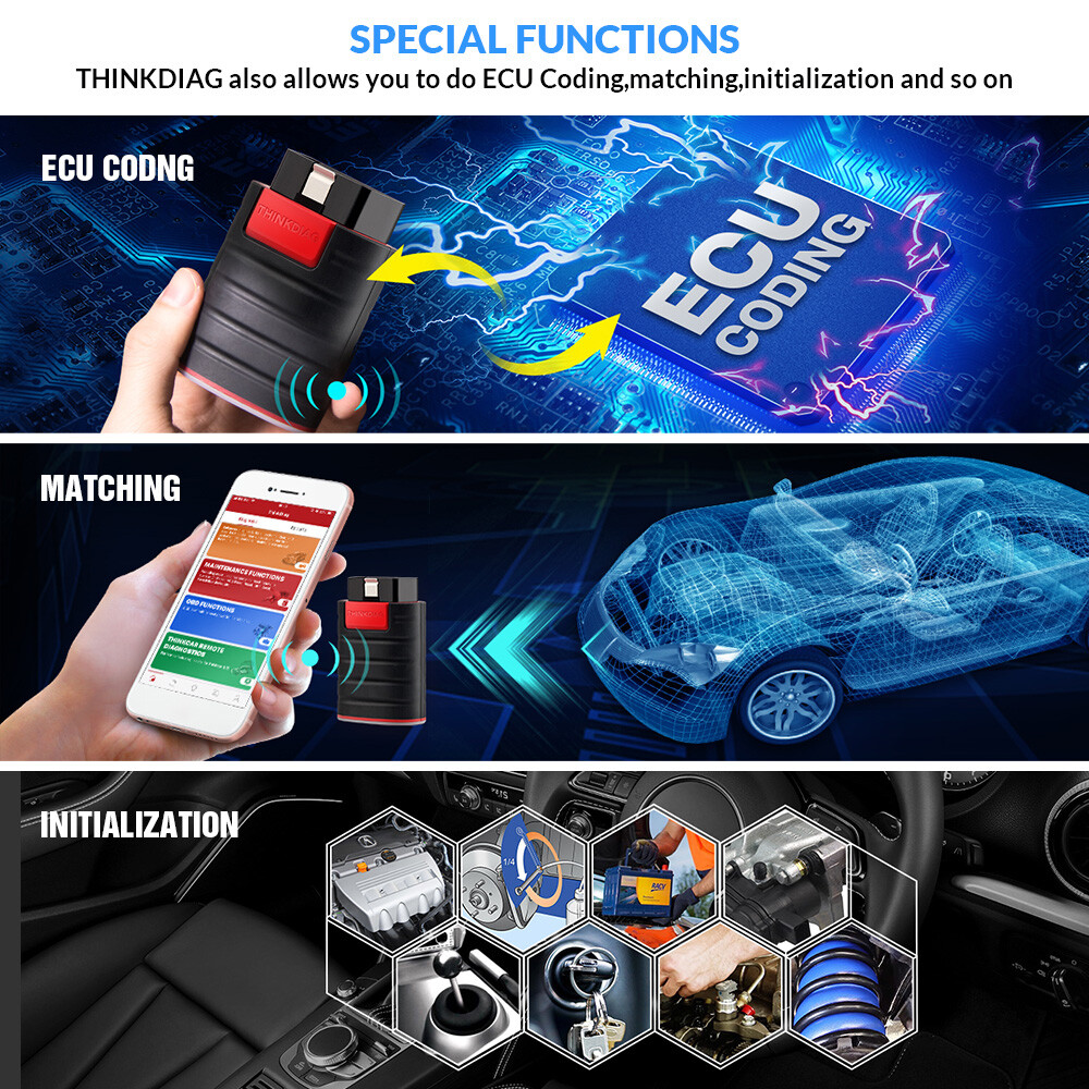 Thinkdiag OBD2 Scanner Code Reader Bidirectional Diagnostic Tool ECU Key Coding