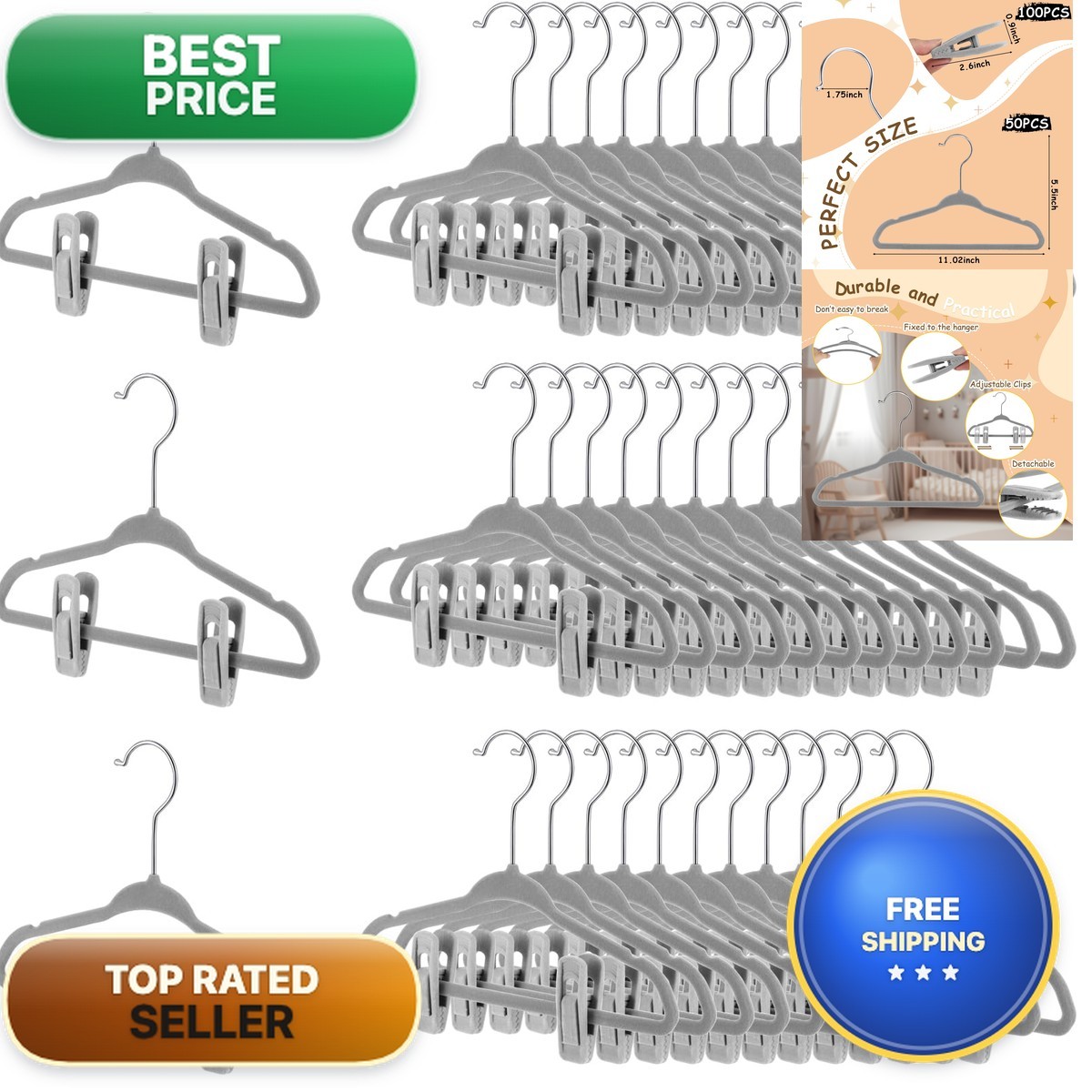Soaoo 40 Pcs Baby Clothes Clips For Newborn 20 Velvet Hangers Non Slip Velvet