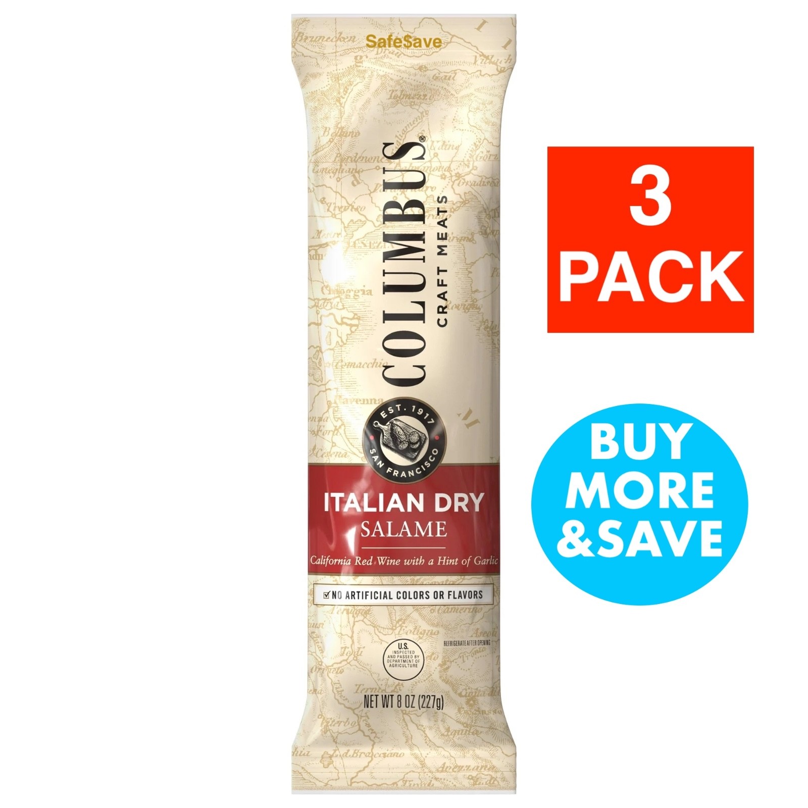 3 PACKS Columbus Salami Italian Dry Salame 8oz Each FRESH 9/21/2026